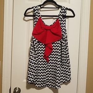 Blue and White Tank Top with Red Bow